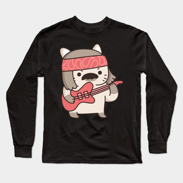 Cat playing guitar Long Sleeve T-Shirt by Purrfect Shop